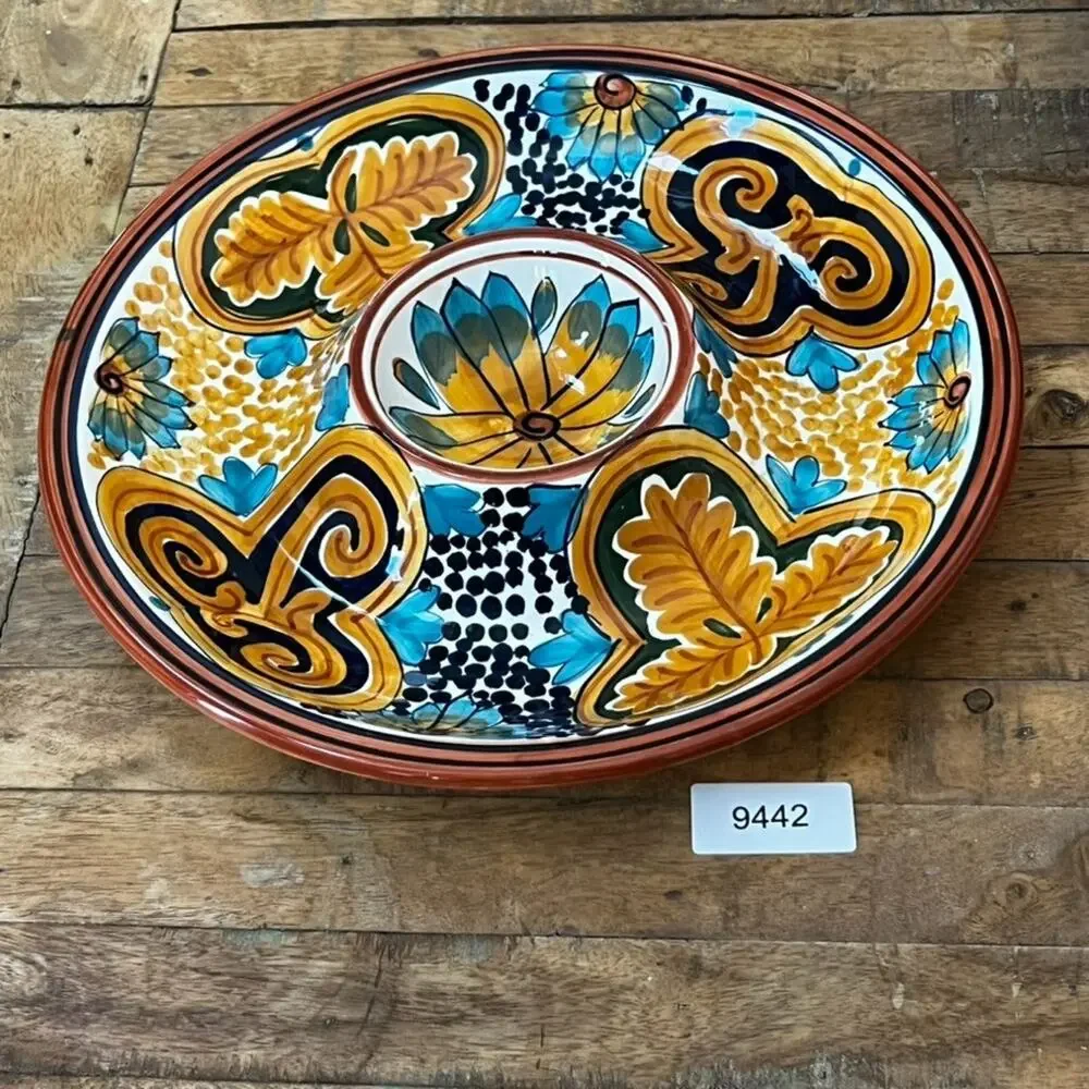 World Bazaar Inc Chip & Dip Plate Serving Dish Ceramic Large 13”